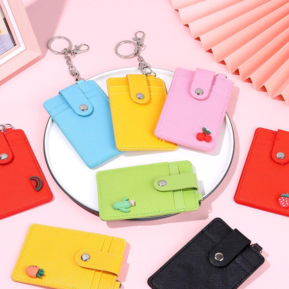 Vỏ Bọc Thẻ Đa Năng Bằng PU In Họa Tiết Trái Cây Hoạt Hình Kèm Móc Khóa Xinh Xắn Cho Học