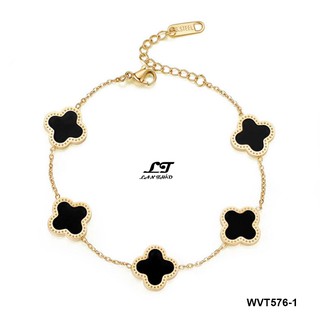 Lắc tay nữ titan hoa 4 cánh màu đen WVT576-1 Không đen không gỉ sét