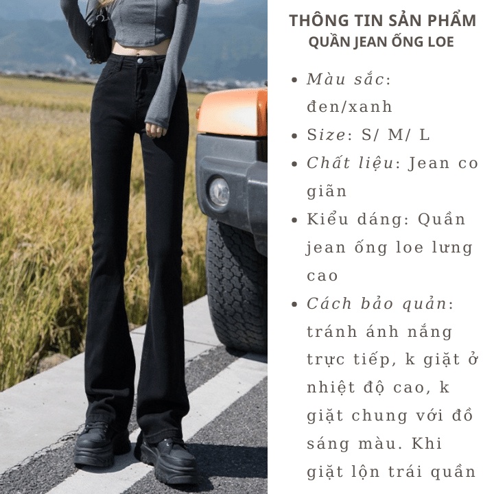 Quần bò ống loe/ Quần jean nữ lưng cao ôm dáng loe ống 2 màu xanh đen chất co giãn RÔ STORE QD44 | BigBuy360 - bigbuy360.vn