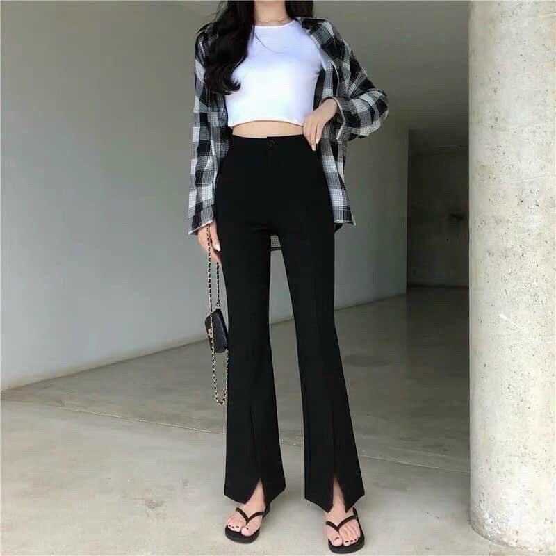 Quần Ống Loe Xẻ Gấu Trước Cạp Cao Tôn Dáng  Quần Tây Ống Loe Xẻ Lưng Cao Xẻ Tà Ống Vẩy Cá Công Sở Hẹn Hò
