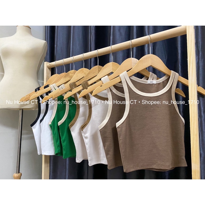 Áo croptop 3 lỗ nữ thun gân tăm viền màu kèm clip và ảnh thật