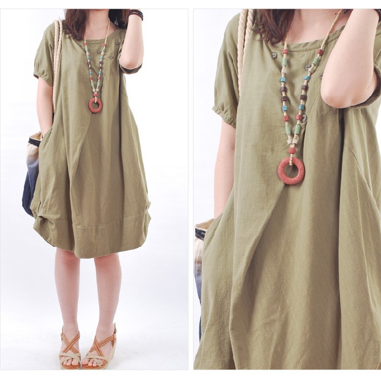 FREESHIP ĐƠN 99K_ Đầm Cotton Lanh Ngắn Tay Dáng Rộng Cho Mẹ Bầu