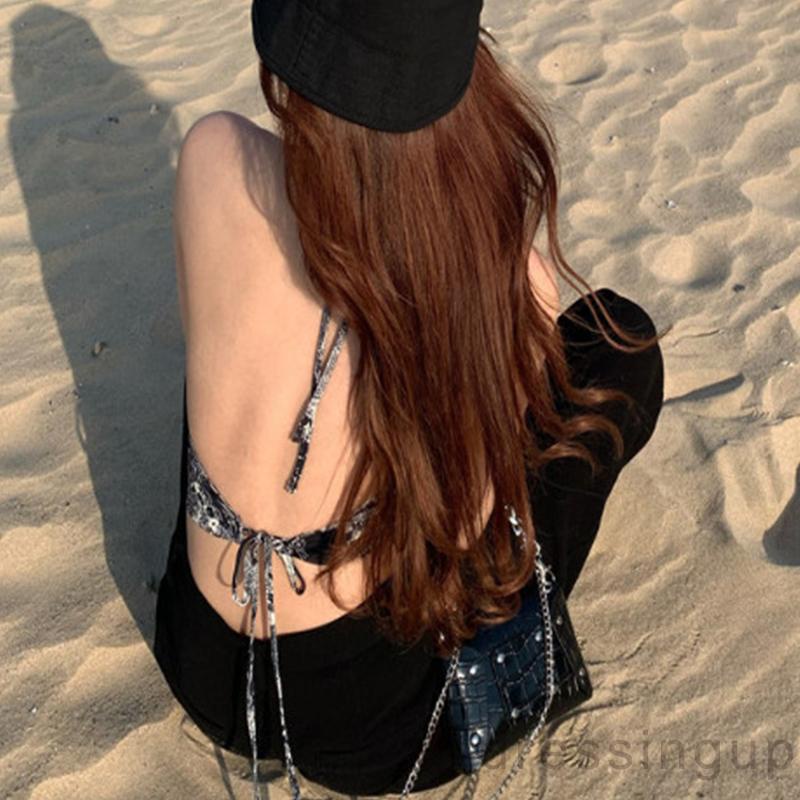 DRE-Women´s Summer Sleeveless Vest, Pattern Printed Hanging Neck Tank Tops