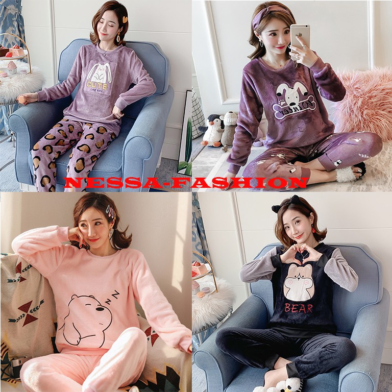 Bộ Đồ Ngủ Nữ - Pijama Quần Áo Mặc Ở Nhà Dài Tay Vải Nhung Bông Mùa Đông Xuân Thu Dễ Thương Ảnh Thật +Video BĐN08 | BigBuy360 - bigbuy360.vn