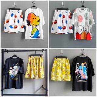 [ Có 6 mẫu - COMBO TIẾT KIỆM ] Set áo 3D nổi seasame Kaws + quần cartoon seasame unisex