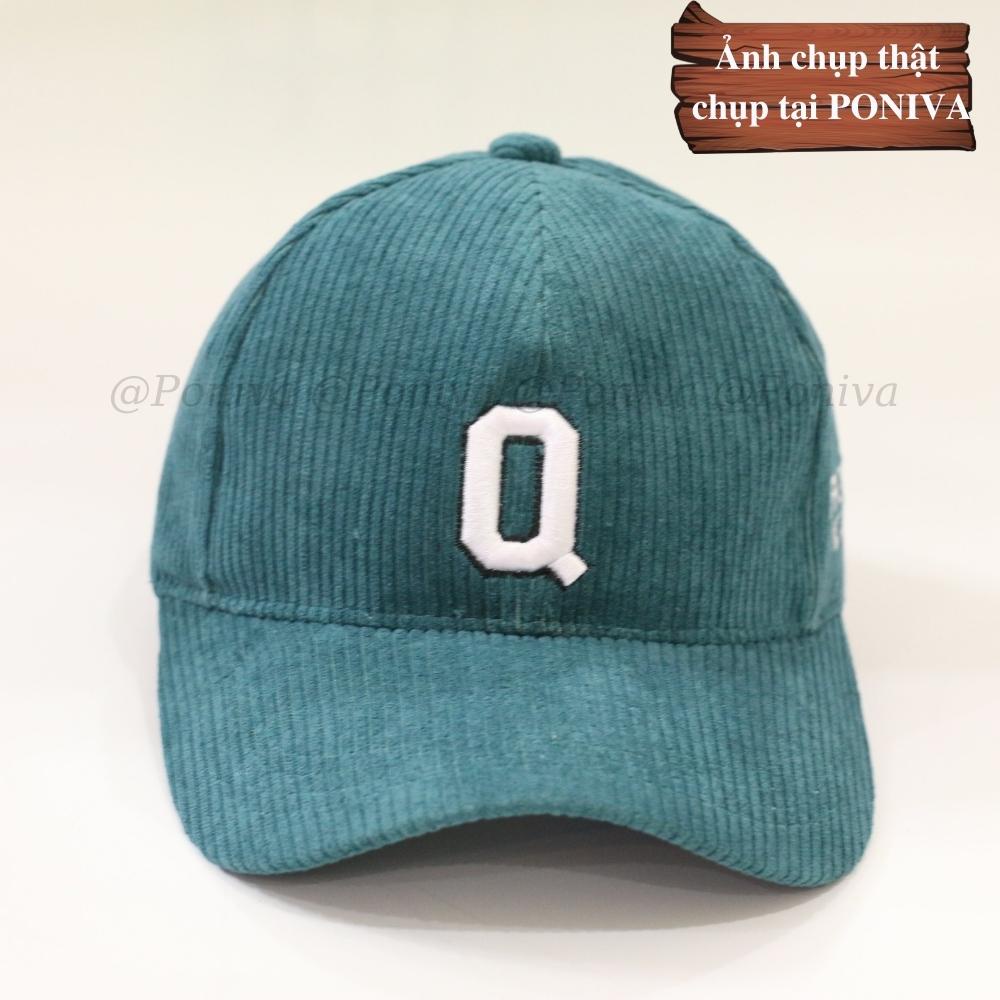 Mũ lưỡi trai ❤️ Nón kết thêu chữ Q chất nhung tăm form unisex phong cách Ulzzang Thời trang PONIVA siêu hot