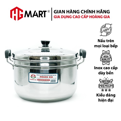 Nồi inox 1 đáy HG Mart nắp kính có xửng hấp nấu trên bếp từ [Bảo Hành 12 Tháng]