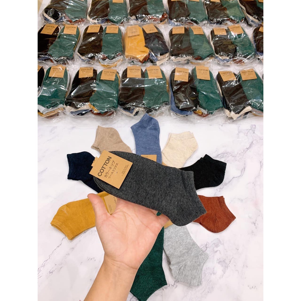 Set 10 Đôi Tất Mix Màu Muối Tiêu, Cổ Ngắn Dành Cho Nam Và Nữ, Chất Cotton Mềm Mịn Không Bai, Không Xù
