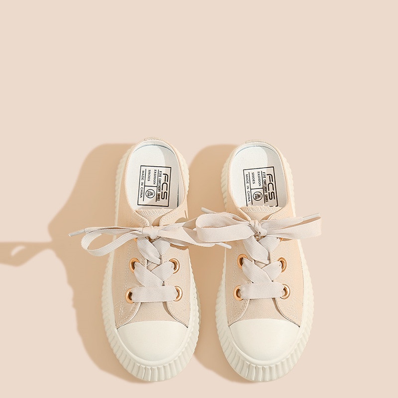 Giày Sục Nữ Giày Vải Canvas Đế Bằng 3 Phân Dễ Thương.