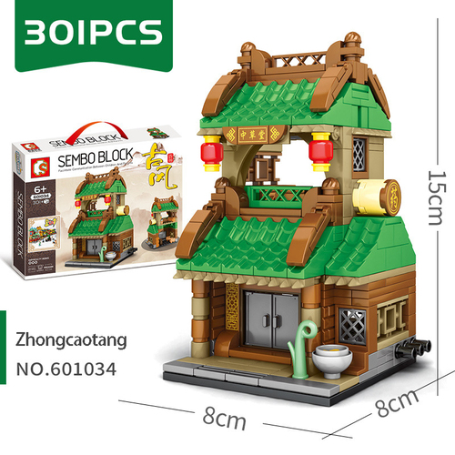 Sembo Tương thích Lego City Trung Quốc Phong cách cổ đại Retro Chế độ xem phố Khối xây dựng Món quà đồ chơi cho trẻ em