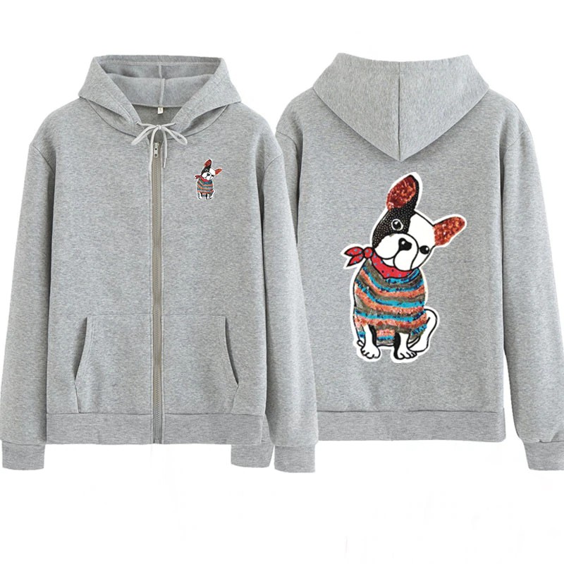 Áo Khoác Hoodie Tay Dài Cổ Bẻ In Hình Chú Bò Tót Dpg Có Khóa Kéo Phong Cách Harajuku Hàn Quốc Mới