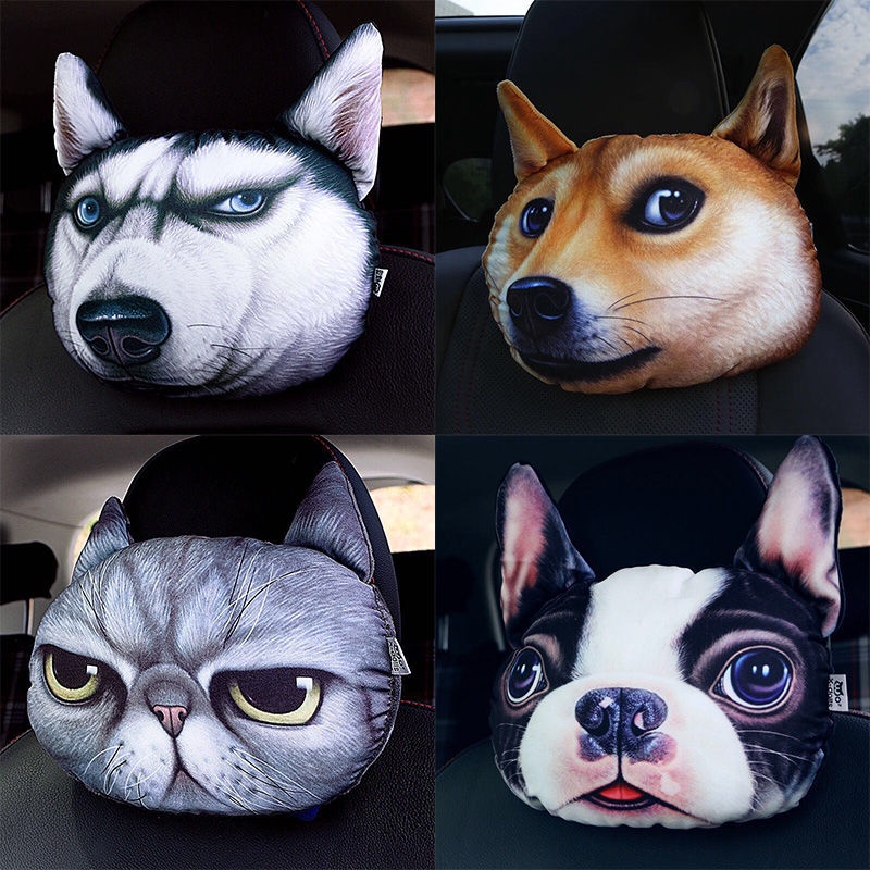 gối đầu ô tô Husky 3D gối cổ ô tô hoạt hình bốn mùa Đệm ghế ô tô đa năng Đồ trang trí
