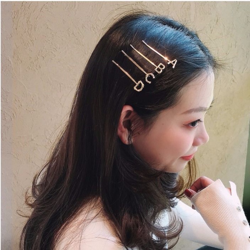 Kẹp tóc kim loại hình chữ cái thời trang cho nữ