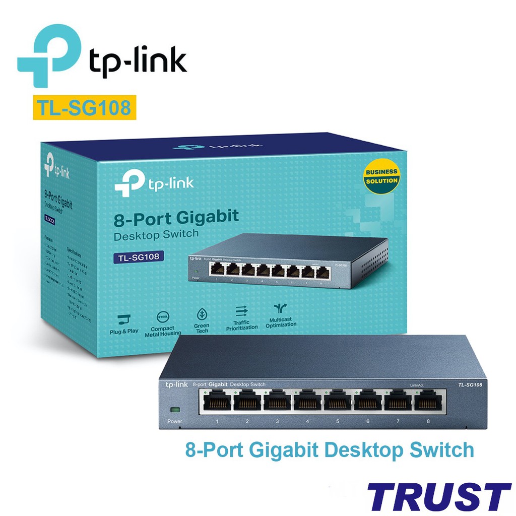 TP-Link Gigabit Vỏ thép Bộ chia mạng Switch   8 cổng RJ45 Tăng tốc máy chủ - TL-SG108 - Hàng Chính Hãng