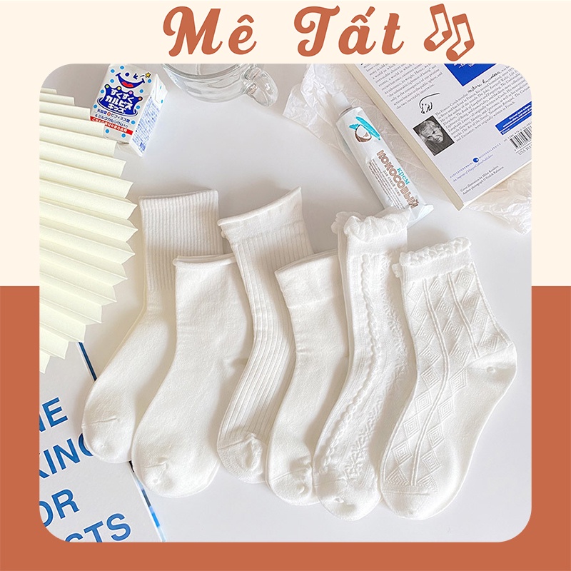 Tất cố cao nam nữ METAT, set 5 đôi vớ nữ nam trắng chất liệu cotton mềm thoáng mát dễ phối đồ T16