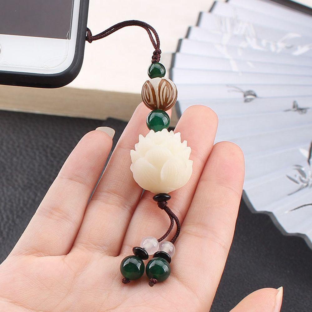 LANFY Dây Đeo Điện Thoại / Móc Khóa Hình Hoa Sen May Mắn Phong Cách Trung Hoa Chống Thất Lạc