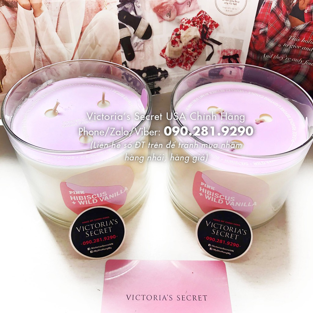 [14,5oz] Nến thơm cao cấp 3 tim Hibiscus + Wild Vanilla, Hàng chính hãng từ Pink, Victoria's Secret USA