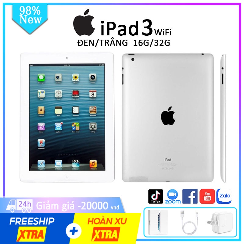 apple ipad 3 máy tính bảng ipad Bản Wifi 16G/32G Quốc tế; máy tính bảng giá rẻ Chính Hãng Apple  Bảo hành 12 tháng