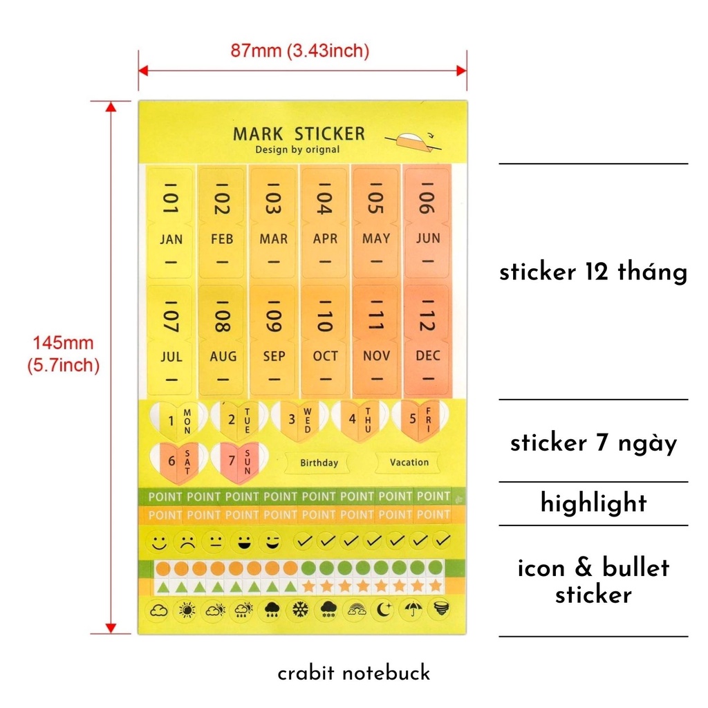 Sticker ngày tháng, đánh dấu sổ tay, sổ lịch planner, sticker pvc giấy