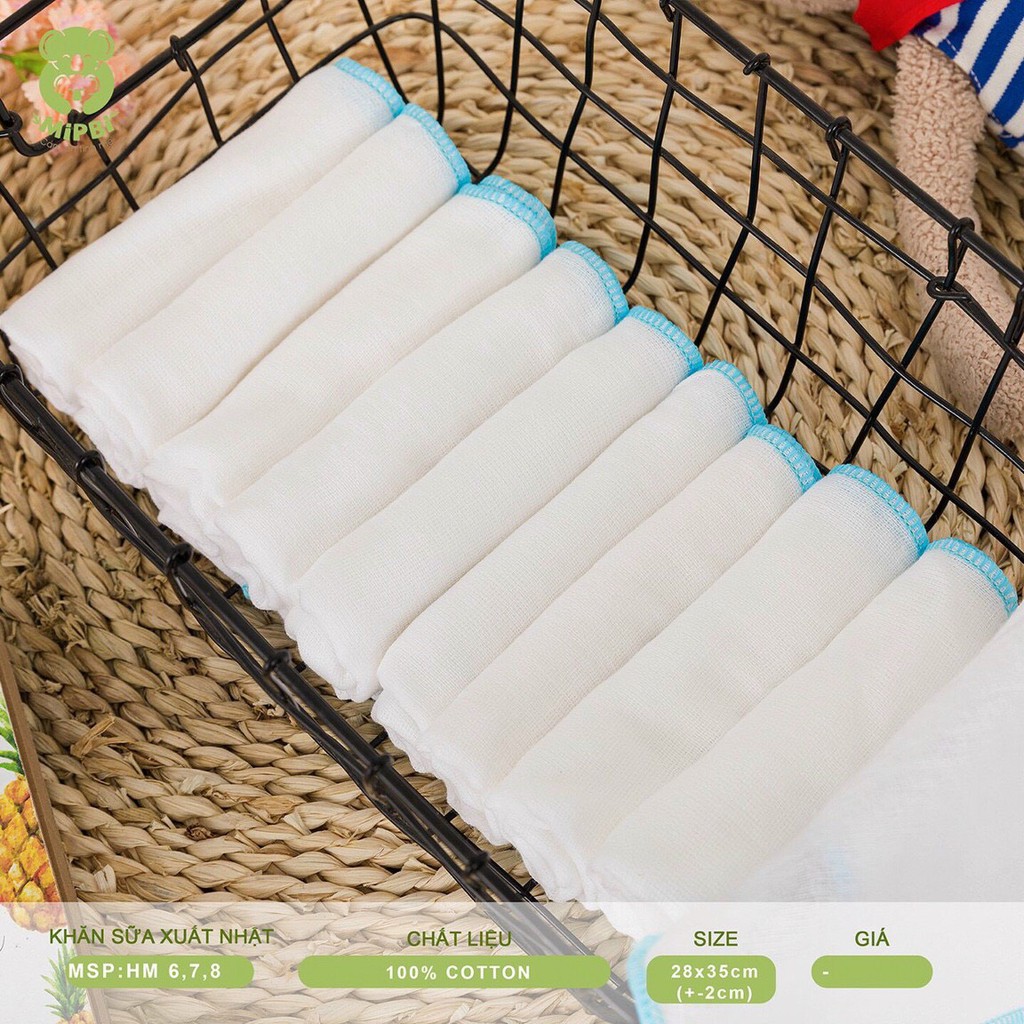 Khăn sữa xuất Nhật Mipbi cotton MIPBI 28x36cm ( Set 10 chiếc )