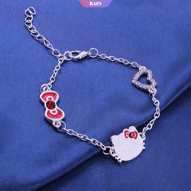 SANRIO Bộ Trang Sức Vòng cổ/ Vòng Tay/ Khuyên Tai Mặt Hello Kitty Dễ Thương Cho Bé Gái
