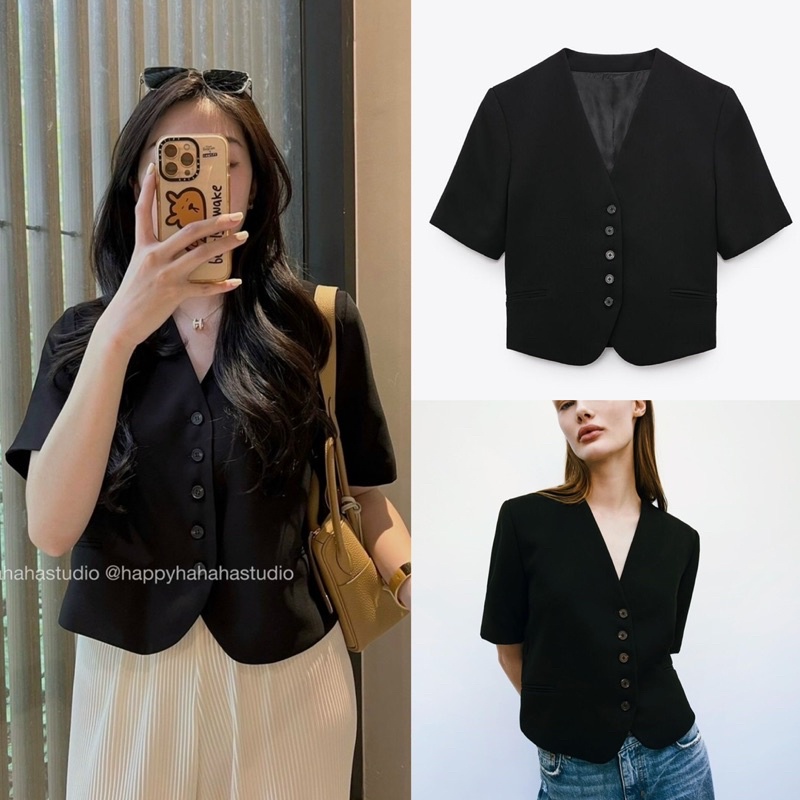 Áo blazer cộc tay đen
