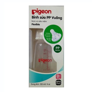 Bình sữa Pigeon đáy vuông cổ chuẩn (cổ hẹp) 120ml nhựa PP tiêu chuẩn (Thương hiệu Nhật Bản)