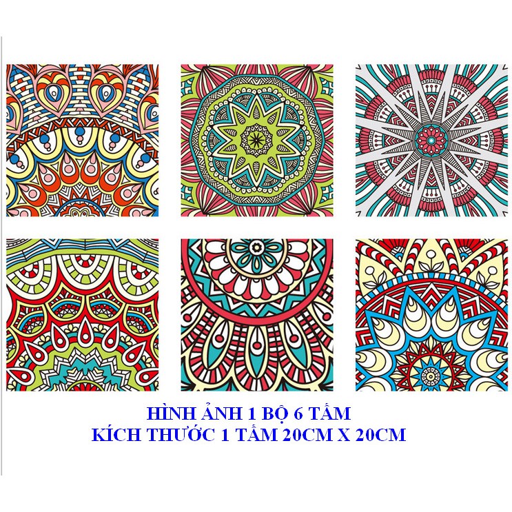 Decal gạch bông hoa văn đỏ xám dạng rời (1 bộ 6 tấm 20cmx20cm)