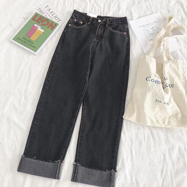 Quần Jeans ống rộng đen (Kéo xem hình thật)