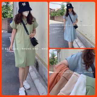 Váy sơ mi đũi thô 560 dáng xuông 2 túi ngực giả 4 màu / Đầm sơ mi dáng rộng Nhung Nhớ A1051N