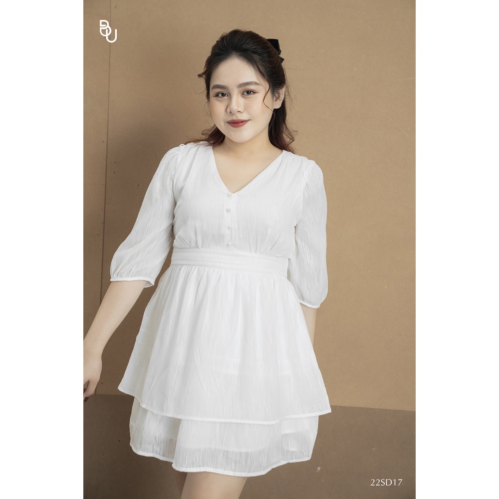 Đầm cổ V nhún eo tay lỡ 2 tầng BIGSIZE  - 22SD17 -