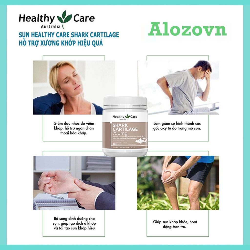 Sụn cá mập Healthy Care Shark Cartilage 750mg 200 viên của Úc