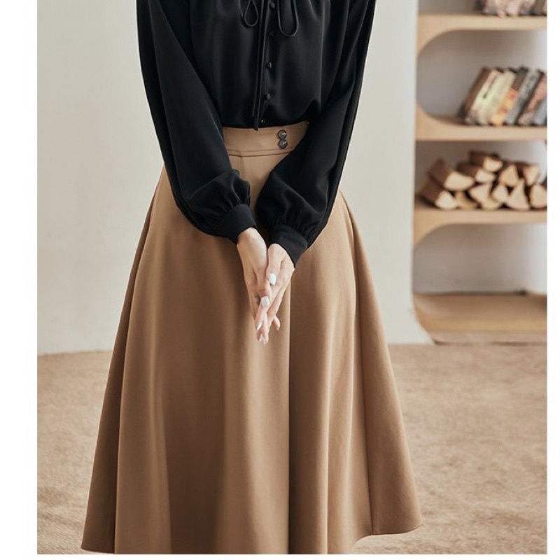 Chân váy công sở G63 thiết kế phong cách vintage dài qua gối chất kaki chéo bền không bai xù sang chảnh - GEM Fashion