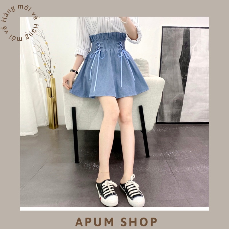 Chân váy jean xoè phối dây thắt nơ xinh xắn Ulzzang