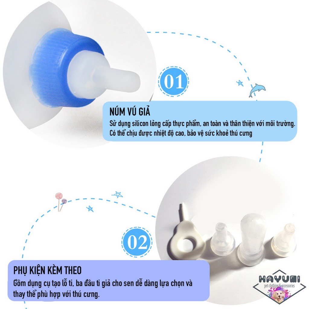 Bình Ti Sữa Cho Chó Con Mèo Con Cao Cấp DIIL 60ml - 120ml Kèm Đồ Vệ Sinh Bình