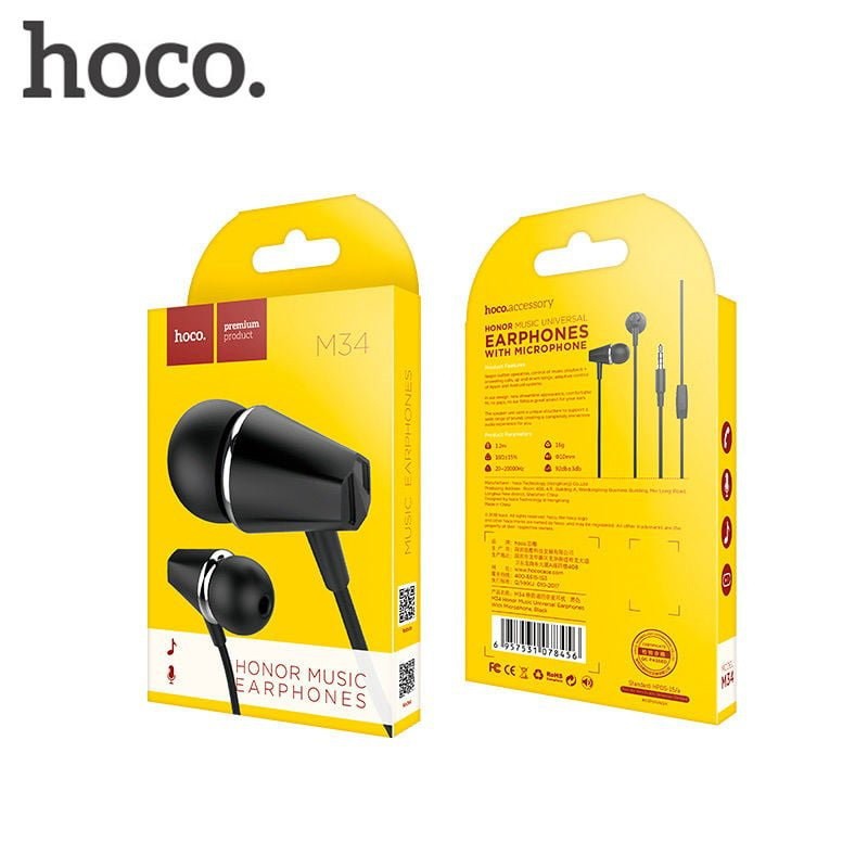 Tai nghe nhét tai Hoco M34 Honor Music jack cắm 3.5mm tôn vinh âm nhạc (màu ngẫu nhiên)