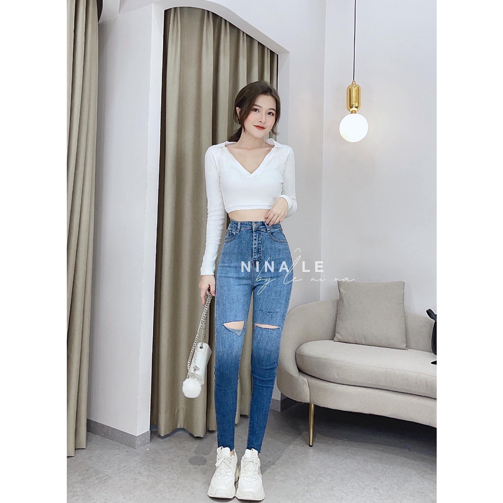 Quần jean cạp cao xịt 2 màu cá tính Q98