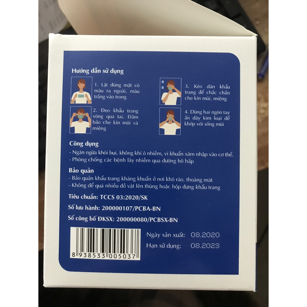 Khẩu trang y tế kháng khuẩn SAO KHUÊ, 4 lớp chống bụi, kháng khuẩn bảo vệ cơ thể ( Hộp 50 cái)