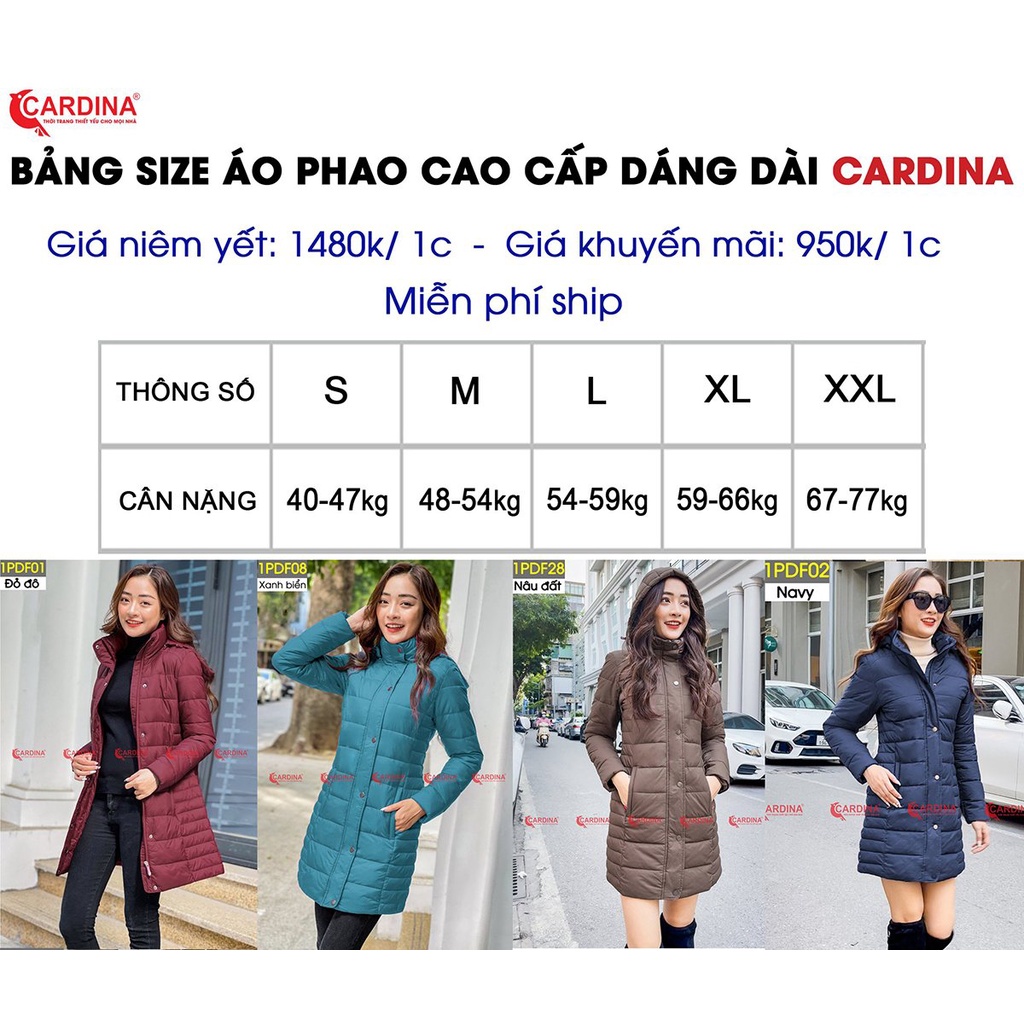 Áo phao nữ CARDINA dáng dài siêu nhẹ cao cấp, thiết kế sang trọng cho mùa đông ấm áp PDF. | BigBuy360 - bigbuy360.vn