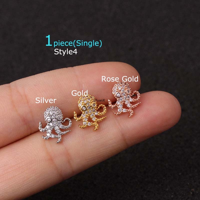 1 Khuyên tai kim loại độ dày 20G thiết kế đính đá hợp thời trang