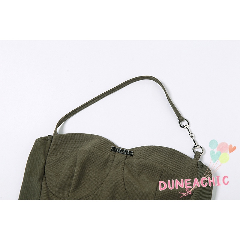 DUNEA Set đồ gồm áo 2 dây lửng và quần dài ống rộng lưng cao thời trang dành cho nữ