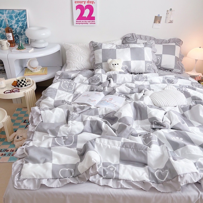 Bộ chăn ga gối Cotton đũi bèo chần chăn MÂY BEDDING