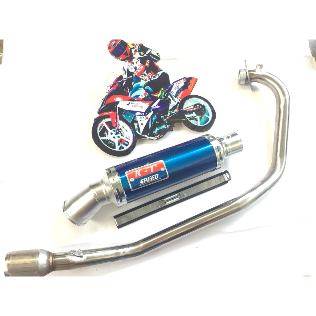 Pô K1 XANH FULL CỔ INOX THẲNG WAVE, SI, CUP, DREAM, EXCITER, WINER, SONIC, RAIDER FI, SATRIA, GSX