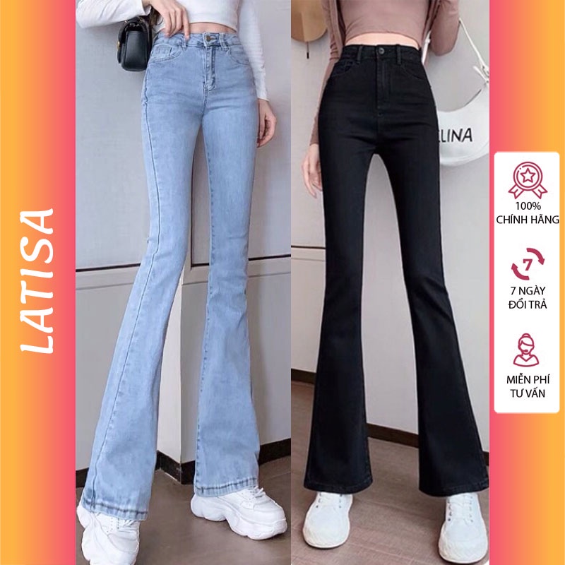 Quần ống loe jean nữ lưng cao đen xanh kiểu LATISA QD04