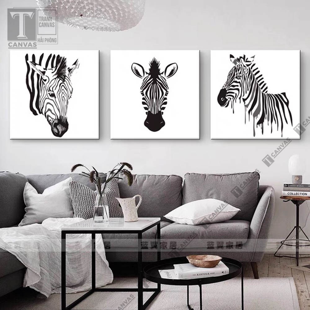 Tranh Canvas treo tường phòng khách, tranh hiện đại nghệ thuật, tranh ngựa vằn N01-03