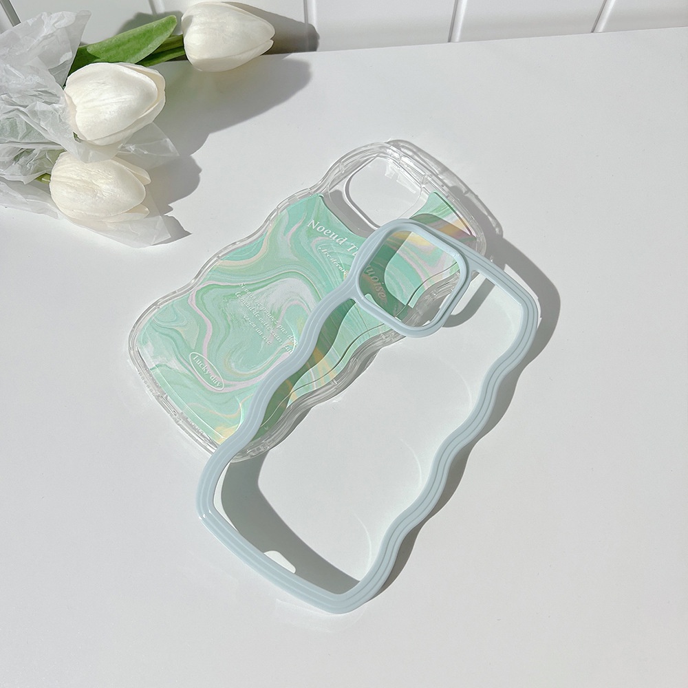 Ốp Điện Thoại Silicon Trong Suốt Viền Gợn Sóng Nước Màu Xanh Dương Cho Iphone XS XR 11 12 13 PRO MAX