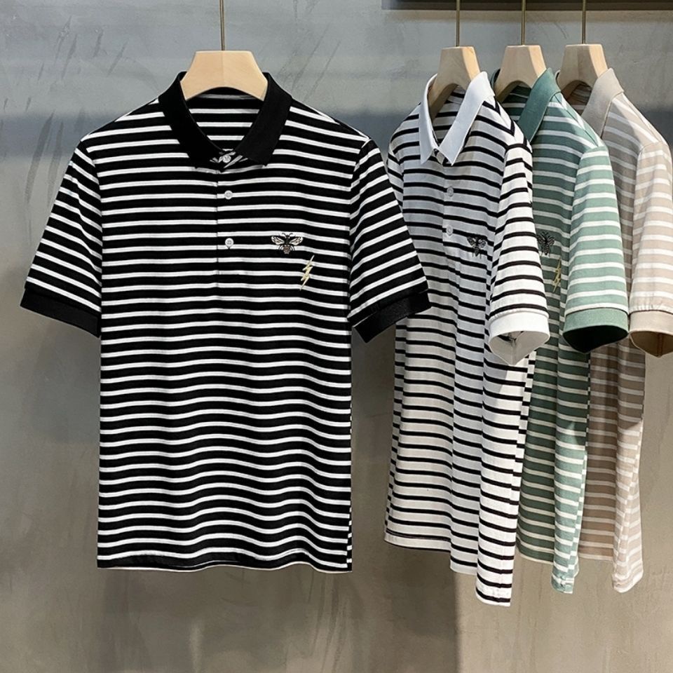 Tcollar Áo polo Tay Ngắn Dáng Ôm Họa Tiết Kẻ Sọc Thời Trang Mùa Hè Mới Dễ Phối Đồ Cho Nam 2022