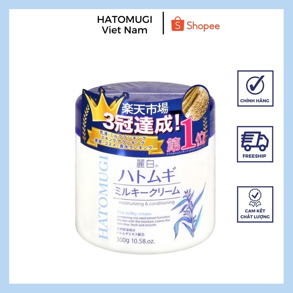 Kem Dưỡng Ẩm Trắng Sáng Da Toàn Thân Chiết Xuất Ý Dĩ Nhật Bản Reihaku Hatomugi Milky Cream 300g