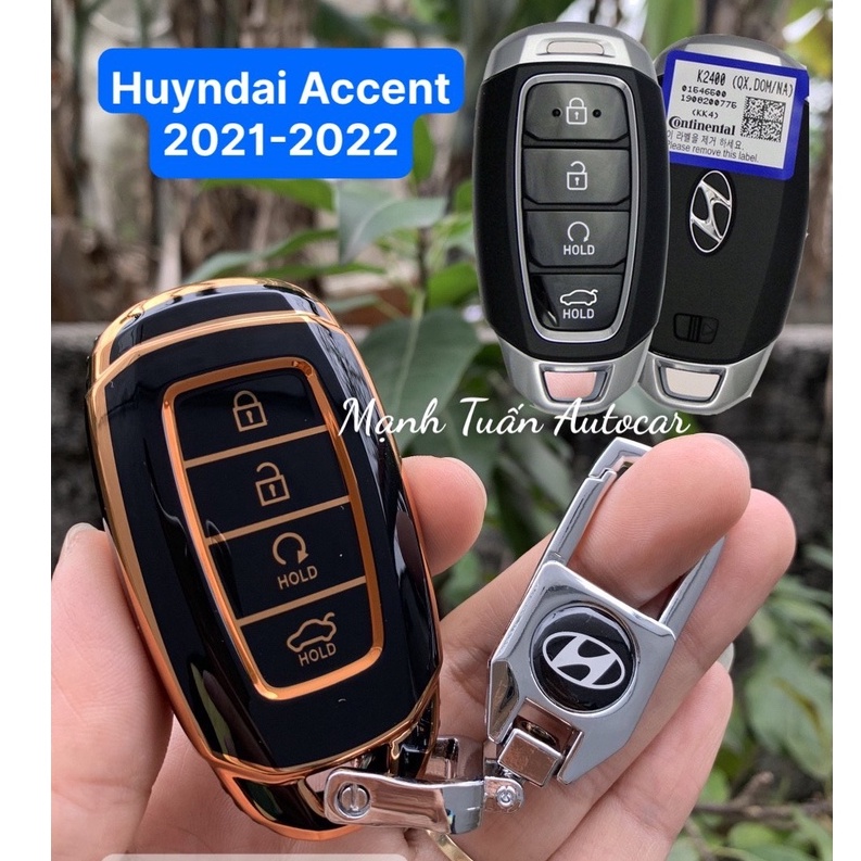 ốp chìa khóa Huyndai Accent 2021 - 2022 &lt; TPU Đen - Vàng &gt;