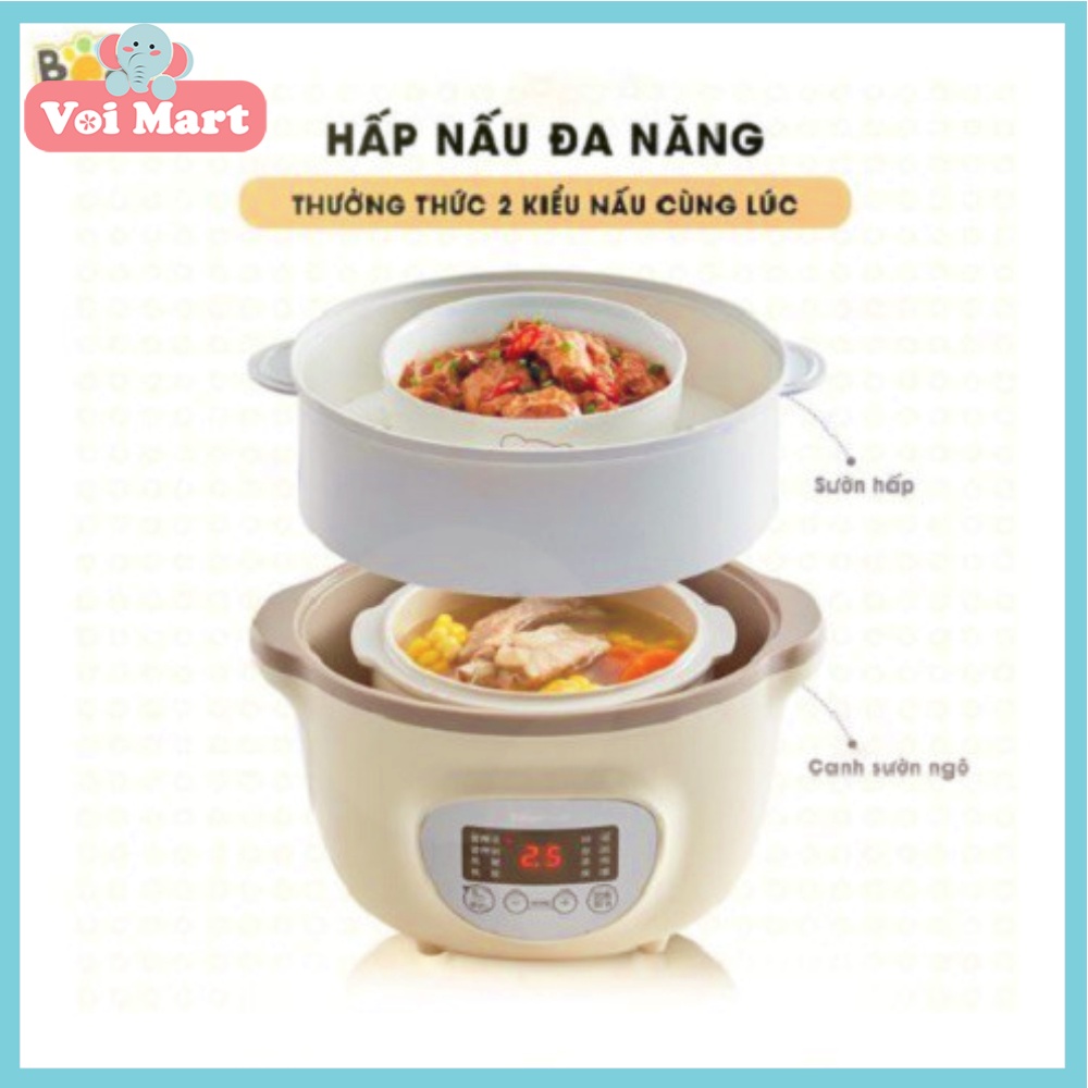 (BẢN QUỐC TẾ) Nồi Nấu Cháo Chậm Đa Năng Bear 1,6L, Nồi Ninh Hầm, Hấp Cách Thủy  (model Sube002)